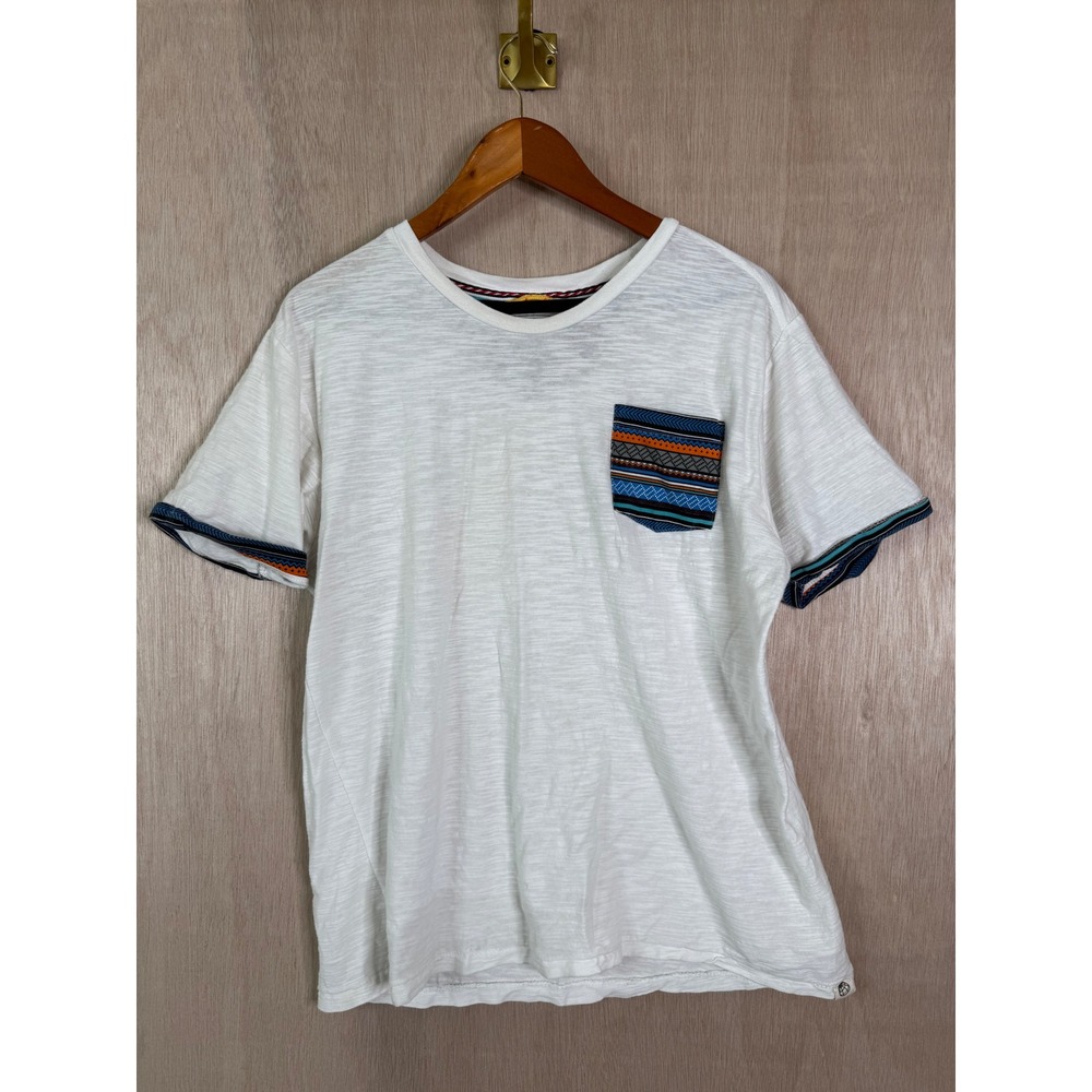 Free Planet Womens Large White Slub Knit T-Shirt Southwestern Pocket Sleeve